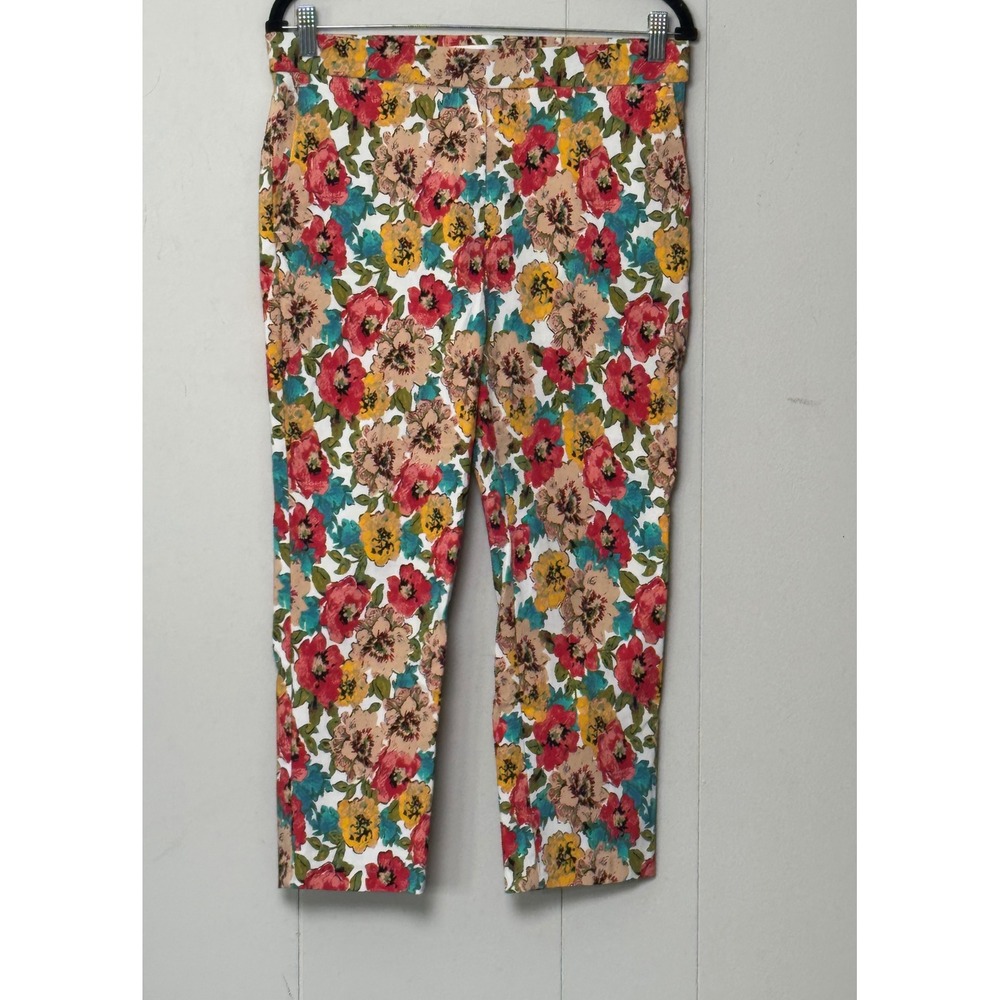 Jules & Leopold Women's Floral Ankle Pants Multicolor Stretch Slim Leg Size L